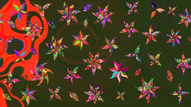 Raster illüstrasyonundaki çiçek desenli çizim. Düz Çiçek Elementleri Tasarımı. Güzel kumaş deseni. Renkli Bahar Teması çizim şablonu.