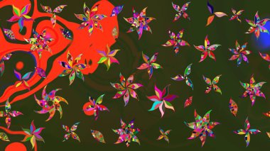 El çizimi. Çiçekli eskiz deseni. Suluboya çizimi. Yeşil ve gri renkte çiçekler.