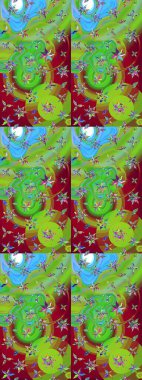 Raster illüstrasyonundaki çiçek desenli çizim. Yeşil ve kırmızı renkte çiçekler. Renkli Bahar Teması eskiz kalıbı. Düz Çiçek Elementleri Tasarımı.