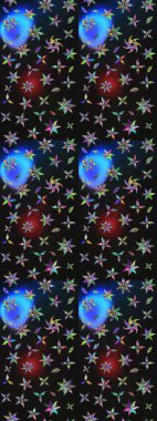 Moda baskıları için zarif bir şablon. Modern çiçek arkaplanı. Parlak renkli çiçekleri ve gri ve mavi renkli yaprakları olan harika bir çiçek deseni. Halk stili.