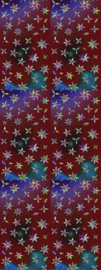 Düz Çiçek Elementleri Tasarımı. Süslü kumaş deseni. Renkli Bahar Teması eskiz kalıbı. Raster illüstrasyonunda çiçek deseni çizimi.