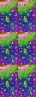 Yeşil ve mavi renkte çiçekler. Gömlek baskısı için çiçek boyası. Çiçek eskiz kalıbı geçmişi.