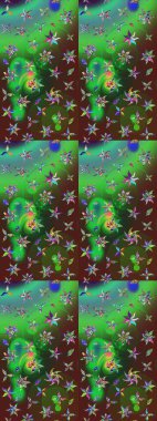 Raster suluboya çiçek deseni, narin çiçekler, yeşil ve kahverengi çiçekler, tebrik kartı şablonu. Raster Güzel kumaş deseni.