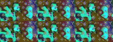 Sevimli çiçek raster deseni. Renkli Bahar Teması eskiz kalıbı. Düz Çiçek Elementleri Tasarımı. Yeşil ve kahverengi renkte çiçekler.