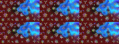 Raster illüstrasyonu. Çiçek buketleriyle klasik bir eskiz şekli. Kırmızı ve mavi renklerde.