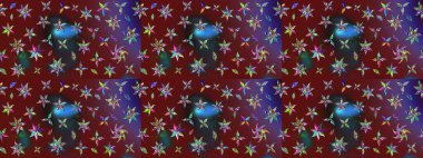 Çiçekli karalama şeklinde Raster çiçek deseni. Raster illüstrasyonu. Kibar, bahar çiçekleri kırmızı ve kahverengi renklerde.