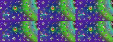 Raster illüstrasyonundaki çiçek desenli çizim. Düz Çiçek Elementleri Tasarımı. Renkli Bahar Teması eskiz kalıbı. Yeşil ve mavi renkte çiçekler.