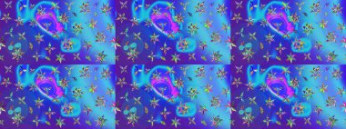 Modern stil dokusu. Çiçek desenli raster, mavi ve menekşe çizgi grafik deseni soyut raster arkaplan.