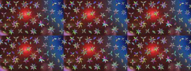 Raster illüstrasyonu. Kahverengi ve mor renkli Asya tekstili. Çiçek desenini çiz.