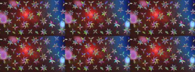 Kahverengi ve mor arka planda. Çocuksu tasarım. Tekstil, kumaş, ambalaj, hatıra defteri için hoş bir çiçek arkaplanı. Elle çizilmiş karalama çiçekleri ile Raster çizim deseni.