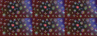 Soyut etnik raster çizim kalıbı. Çiçekler. Vadinin çiçekleri mor ve kahverengi renklerde.