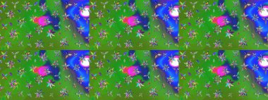 Yeşil ve mavi renkli etnik çiçekli zarif eskiz deseni. Raster Çiçek İllüstrasyonu güzel tekstil..