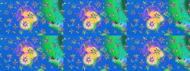 Çiçekli güzel suluboya desen. Raster illüstrasyonu. Mavi ve yeşil renklerde.