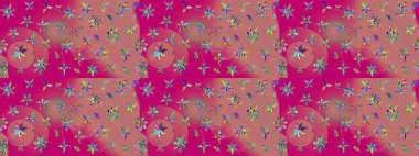 Pembe ve morumsu renklerde etnik çiçeklerle süslenmiş zarif bir eskiz şekli. Raster Çiçek İllüstrasyon Şirin Tekstil.