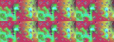 Üzerinde gelincikler ve vadi zambakları olan renkli çiçek desenli nakış deseni. Tekstil tasarımı için geleneksel Raster çiçek buketi yeşil ve pembe renkler.