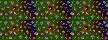 Raster düz çiçek çizim deseni. Hediye ambalaj kağıdı, tebrik kartları, posterler ve pankart tasarımı. Yeşil ve kahverengi renkte çiçekler.