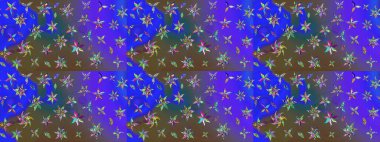 Raster illüstrasyonundaki çiçek desenli çizim. Mavi ve mor renkli çiçekler. Renkli Yaz Temalı eskiz kalıbı. Düz Çiçek Elementleri Tasarımı.