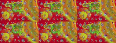 El yapımı çiçek ve bitki koleksiyonu. Raster illüstrasyonu. Robot resim tarzı kırmızı ve yeşil renkler. Şirin karalamalı çiçek desenli çizim. Raster illüstrasyonu.