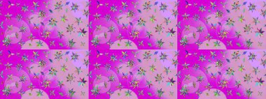 Raster illüstrasyonundaki çiçek desenli çizim. Tarafsız ve morumsu renklerde çiçekler.