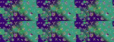 Eskiz arkaplan modeli. Mavi ve yeşil yapraklı yabani çiçekler. Suluboya, elle çizilmiş. Raster illüstrasyonu.