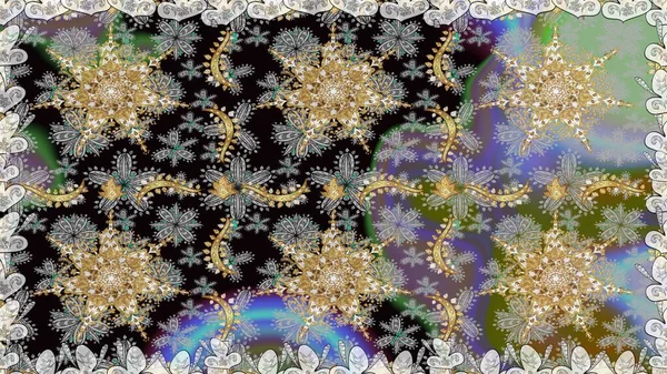 Kusursuz soyut bir arkaplan. Oriental raster klasik gri, siyah ve altın desenli. Raster illüstrasyonu.