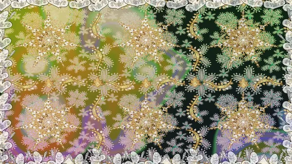 Çiçek süsü kumaş deseni, cam, çiçek desenli metal nötr ve gri renklerde altın elementler. Klasik raster altın pürüzsüz desen.