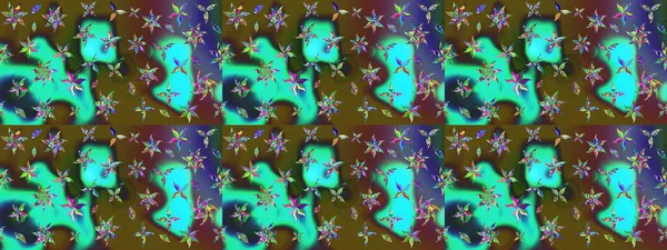 Sevimli çiçek raster deseni. Renkli Bahar Teması eskiz kalıbı. Düz Çiçek Elementleri Tasarımı. Yeşil ve kahverengi renkte çiçekler.