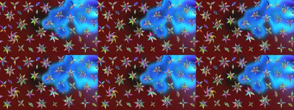 Raster illüstrasyonu. Çiçek buketleriyle klasik bir eskiz şekli. Kırmızı ve mavi renklerde.