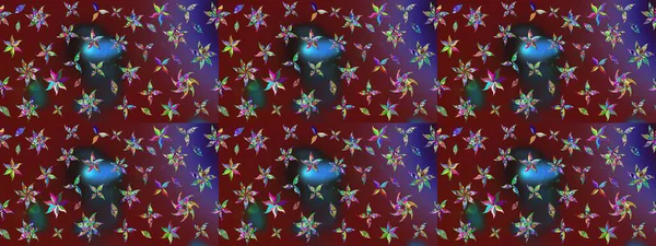 Çiçekli karalama şeklinde Raster çiçek deseni. Raster illüstrasyonu. Kibar, bahar çiçekleri kırmızı ve kahverengi renklerde.