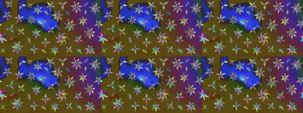 Raster Çiçek İllüstrasyonu güzel tekstil. Yeşil ve kahverengi renkli etnik çiçeklerle zarif eskiz deseni.