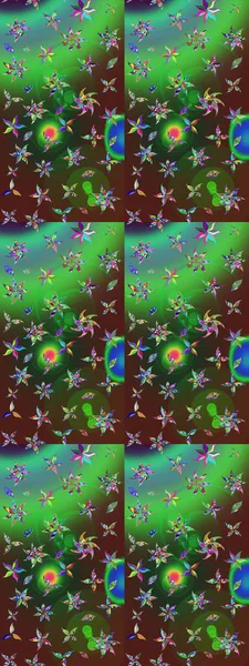 Düz Çiçek Elementleri Tasarım Raster illüstrasyonu. Yeşil ve kahverengi renkli çiçekler. Renkli Bahar Teması çizim kalıbı. Çiçekli çiçek deseni, suluboya..