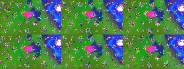 Yeşil ve mavi renkli etnik çiçekli zarif eskiz deseni. Raster Çiçek İllüstrasyonu güzel tekstil..