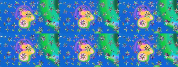 Çiçekli güzel suluboya desen. Raster illüstrasyonu. Mavi ve yeşil renklerde.