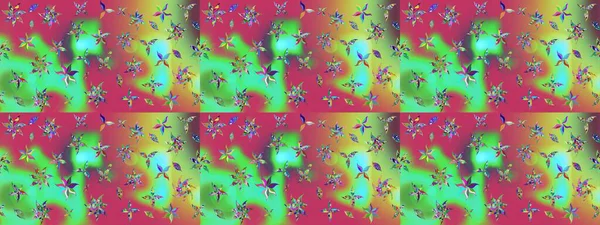 Üzerinde gelincikler ve vadi zambakları olan renkli çiçek desenli nakış deseni. Tekstil tasarımı için geleneksel Raster çiçek buketi yeşil ve pembe renkler.