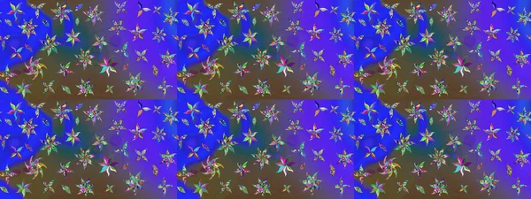 Raster illüstrasyonundaki çiçek desenli çizim. Mavi ve mor renkli çiçekler. Renkli Yaz Temalı eskiz kalıbı. Düz Çiçek Elementleri Tasarımı.