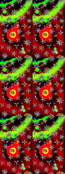 Raster illüstrasyonundaki çiçek desenli çizim. Kırmızı ve yeşil renkte çiçekler.