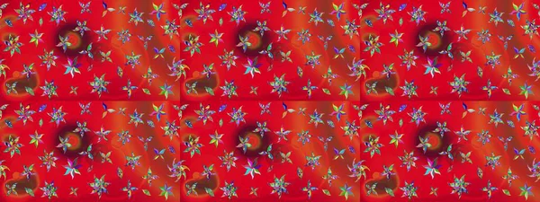 Raster illüstrasyonundaki çiçek desenli çizim. Kırmızı ve turuncu renkte çiçekler.