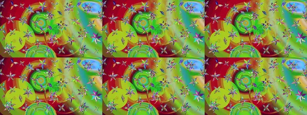 Raster düz çiçek çizim deseni. Hediye ambalaj kağıdı, tebrik kartları, posterler ve pankart tasarımı. Yeşil ve kırmızı renkte çiçekler.