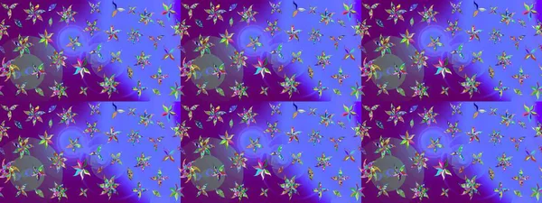 Parlak renkli çiçekleri ve mor ve mor renkli yaprakları olan harika bir çiçek deseni. Moda baskıları için zarif bir şablon. Modern çiçek arkaplanı. Halk stili.