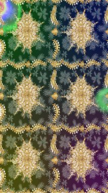 Klasik klasik klasik arka plan. Klasik Raster yeşili ve altın desenli çizim. Geleneksel oryantasyon süsü.