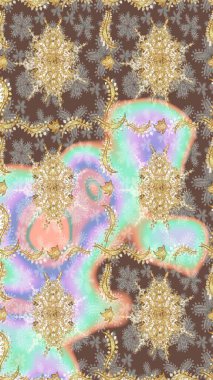 Ortaçağ çiçek desenini çiz. Dekoratif simetri arabesk. Doğum günü kartı, davetiye ya da afiş için iyidir. Raster illüstrasyonu. Tarafsız renklerde altın.