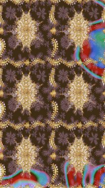 2019 Noel 'i, kar tanesi, yeni yıl. Kahverengi renkli ve altın elementli klasik eskiz deseni.