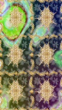 Tarafsız renklerde altın element. Tasarım şablonu için çizgi çizimi sınırı. Doğu tarzı element. Altın desenli çiçek dekoru. Davetiyeler, kartlar, web sayfası için Raster illüstrasyonu.