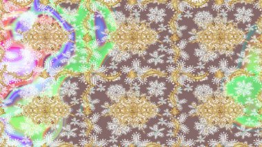 Soyut bir arkaplan çiz. Oriental raster klasik nötr ve altın desenli. Raster illüstrasyonu.