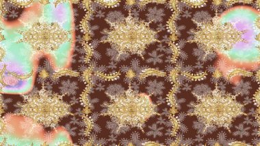 Raster geleneksel altın eskiz deseni kahverengi renklerde. Barok tarzında eskiz doğulu süsü..