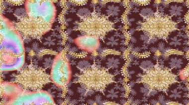 Oriental raster klasik kahverengi ve altın desenli. Raster illüstrasyonu. Soyut arkaplan çizimi.