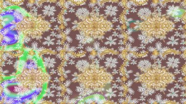 Kahverengi renkli ve altın elementli klasik eskiz deseni. Raster illüstrasyonu.