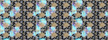 Raster illüstrasyonu. Altın elementlerle siyah renklerde altın pürüzsüz desen. Tekrarlayan elementlerle soyut arkaplan oluşturun. Kusursuz, klasik altın desen..