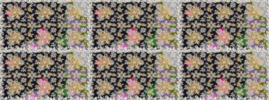 Altın şablon. Kart, duvar kağıdı, ambalaj ve tekstil için klasik tasarım. Kusursuz desenli altın elementler. Gri renkli Royal retro. Raster illüstrasyonu. Çiçeksel klasik doku.