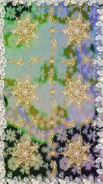 Çiçekli süslemeli, pürüzsüz bir desen. Gri renkli geleneksel Arapça dekor. Duvar kâğıdı için altın süslü bir illüstrasyon. Doğu tarzında klasik tasarım öğesi. Süslü dantel iz sürücü.